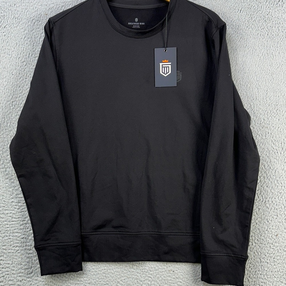 Greatness Wins Sweatshirt Crew Neck Mens Medium Black Core Tech Performance NEW